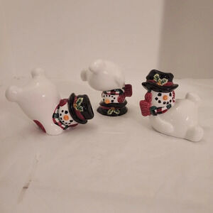 Fitz and Floyd Essentials Set of Three Christmas Tumbling Snowman Figurines